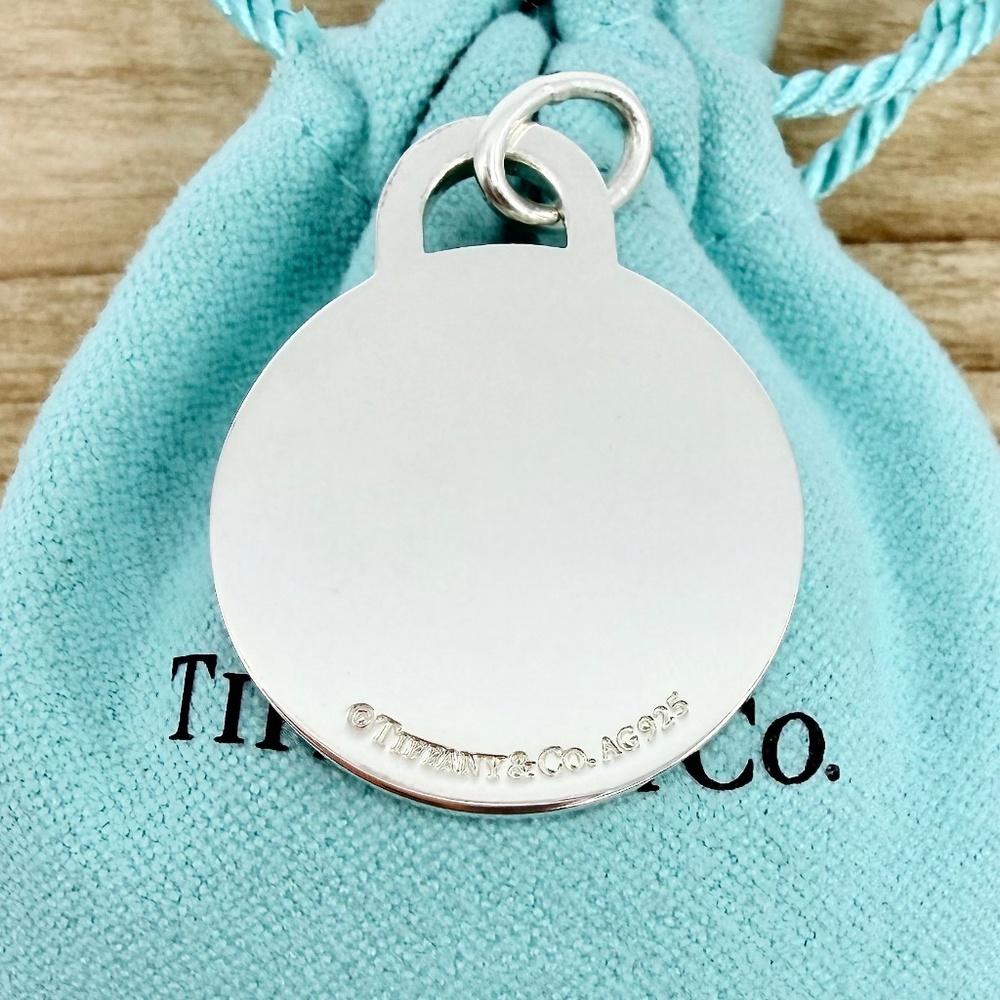 Tiffany & Co. LARGE Etched Lightening Bolt Round Tag Charm Silver - Picture 4 of 5